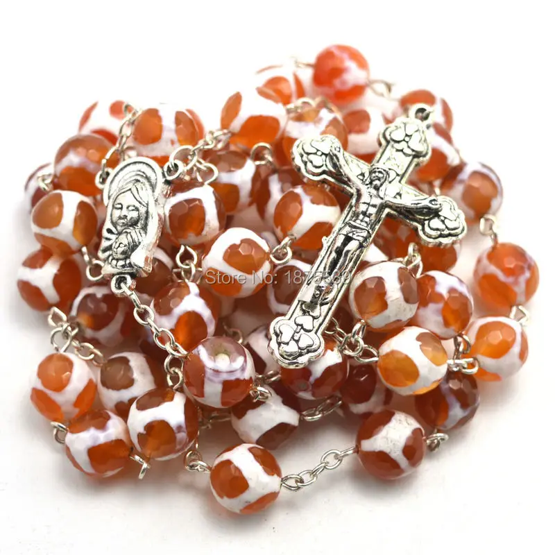 Buy Free shipping top natural stone religious rosary 10 mm football round shape