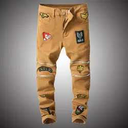 Для мужчин классические джинсы брюки плиссе мото-байкерские джинсы Для мужчин облегающие скини джинсы мужские хип-хоп джинсовые брюки