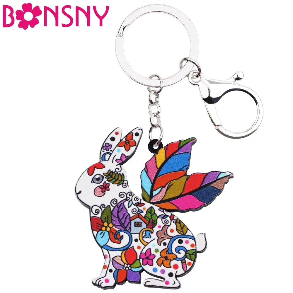 Bonsny Acrylic Easter Hare Rabbit Key Chains Anime Keyrings For Women