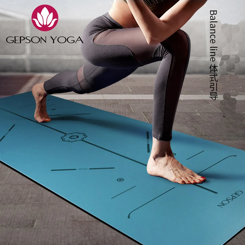 Heathyoga PRO Non Slip Rubber Yoga Mat with Body Alignment Lines, Free