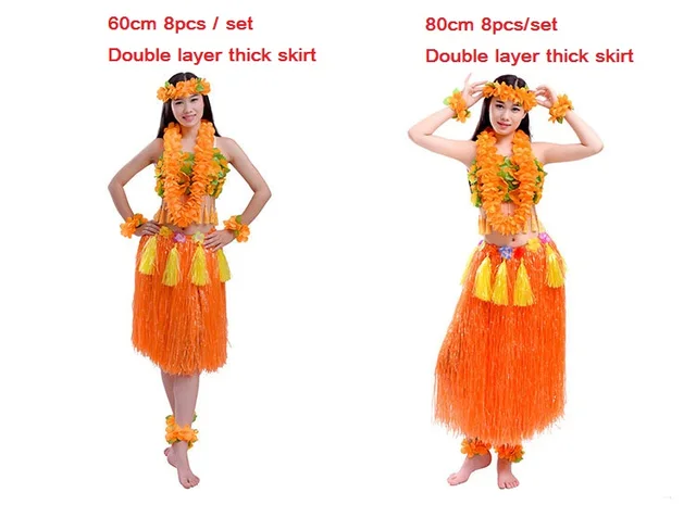 Thick Pendant Adult Women Grass Skirts Hula Skirt Hawaiian costumes Lei  Headband Garland Bra Hula Dress Skirt Hawaii Decoration