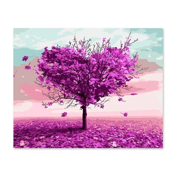 

Digital painting decorative love peach tree purple