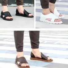 Мужские новые стильные модные кожаные летние уличные туфли для мужчин; сандалии на плоской подошве в римском стиле со шнуровкой; мужские пляжные сандалии