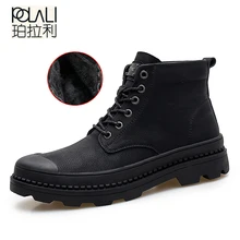 POLALI/зимние кожаные мужские ботинки; повседневные ботинки для работы; Мужская зимняя обувь; мужские зимние кожаные ботильоны на резиновой подошве; размеры 38-47