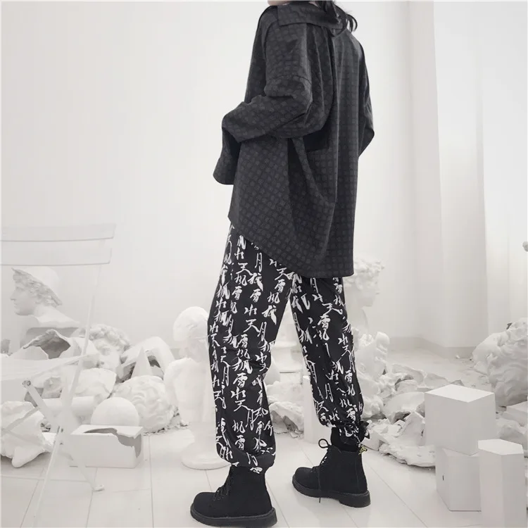 Harajuku BF sytle Chinese Letters Leopard Pants Women hippie flare loose pants for women streetwear high waist pants punk Harajuku BF sytle Chinese Letters Leopard Pants Women hippie flare loose pants for women streetwear high waist pants punk