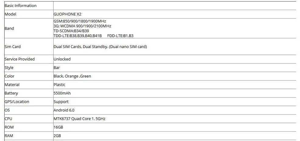 GUOPHONE X2 IP67 водонепроницаемый ударопрочный мобильный телефон 5500 мАч 5,0 "HD MTK6737 четырехъядерный 2 ГБ + 16 ГБ Android 6,0 8 Мп gps 4G смартфон