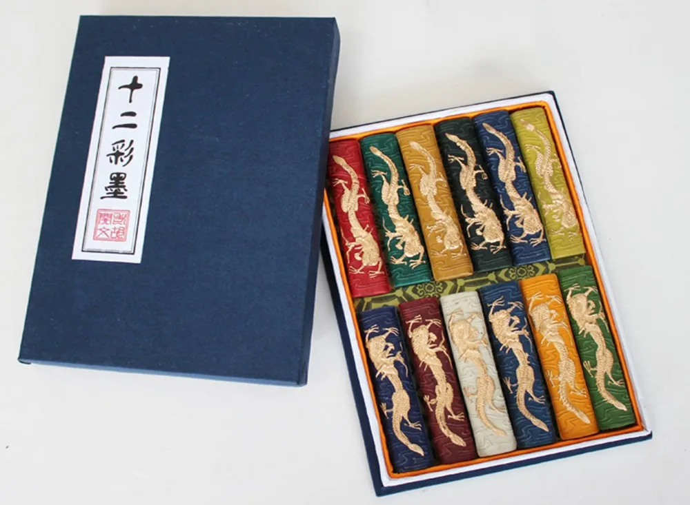 Chinese Ink Stick Paint Hukaiwen Calligraphy Brush Inker Dragon Design Water color Painting Supply 12pcs/set