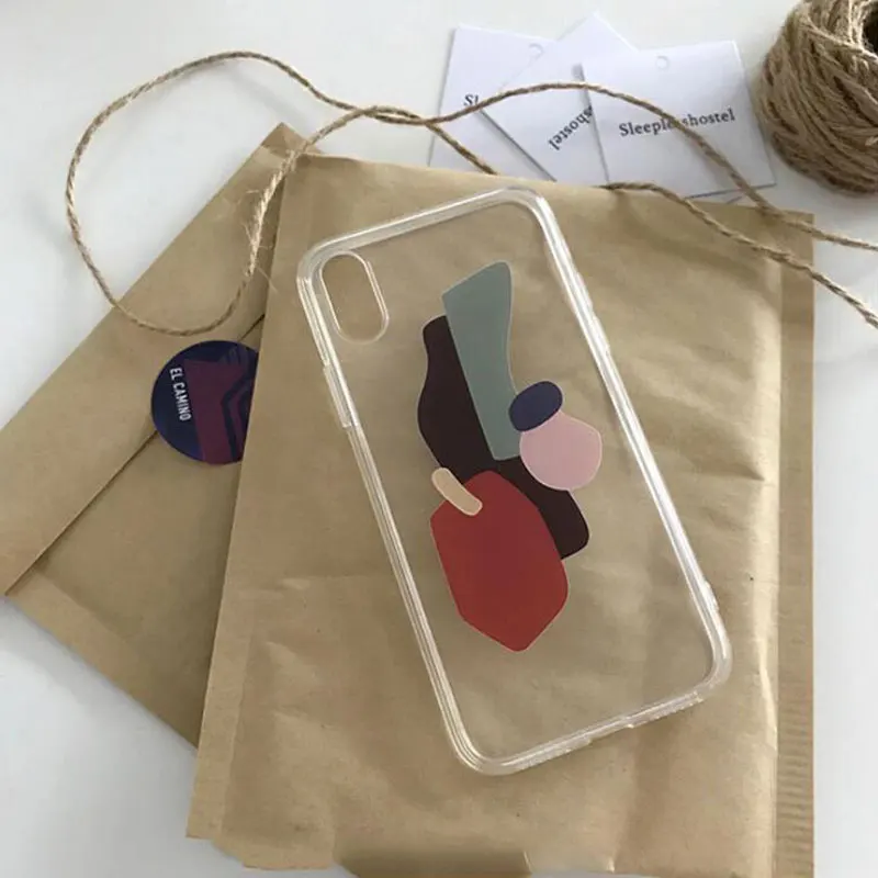 

Abstract Art Painted Phone Case for iphone XR XS MAX Case Simple Cartoon Soft Clear Cover for iphone 7 6s 8 plus Cold wind ins