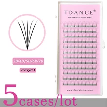 5 лотков/Лот, наращивание ресниц 0,07, 0,10 мм, толщина, высокое качество, предварительно обработанные 3D 4D 5D 6D 7D, предварительно изготовленные для русского объема Lshes