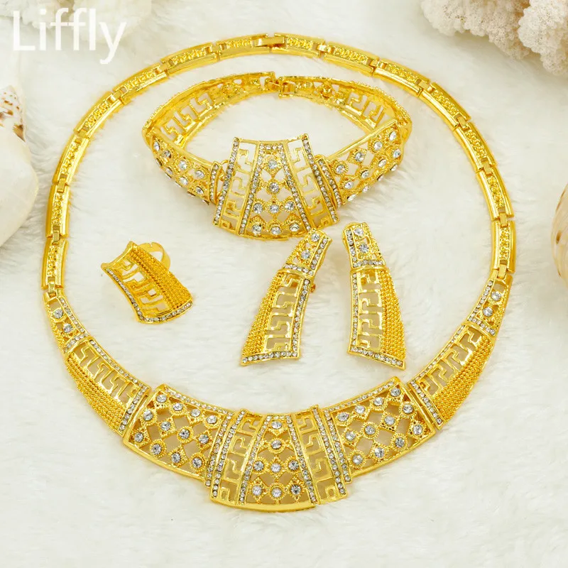 Wholesale Fashion Italian Gold Hollow Crystal Jewelry Charm African Beads Jewelry Sets Necklaces ...