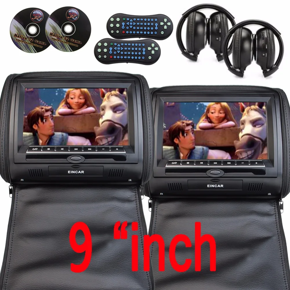 

Eincar 9'' Car Headrest DVD Player pillow Universal Digital Screen zipper Car Monitor USB FM AM TV Game IR Remote two headphones
