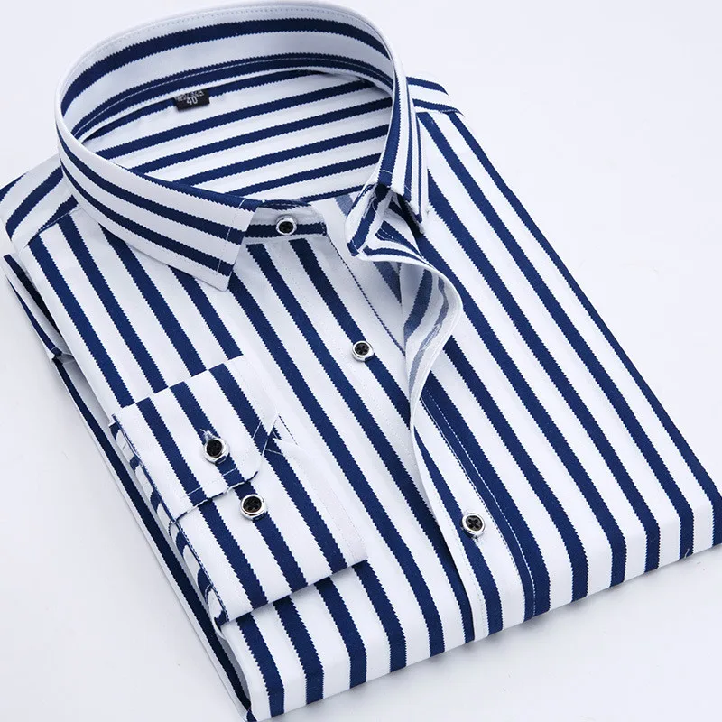 

High Quality Mens Business Casual Long Sleeved Men Plus Size Shirt Classic Striped Male Social Dress Shirts Plaid Brand Clothing