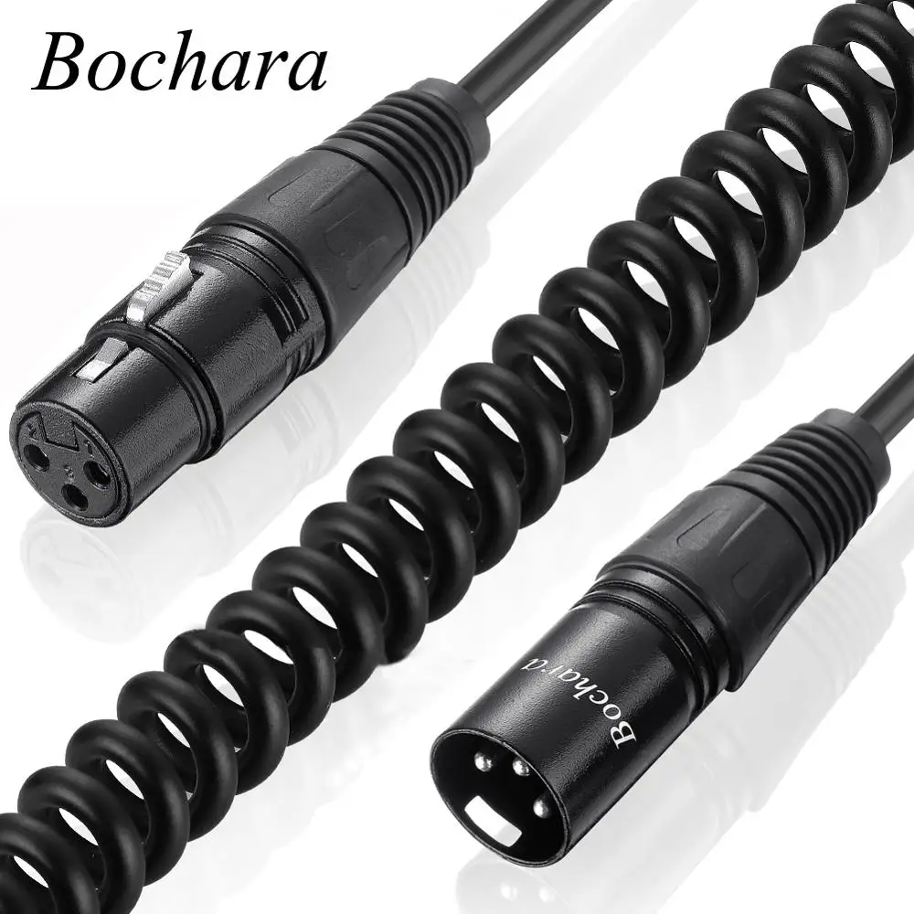 Bochara Elastic Coiled XLR Cable Male to Female 3Pin jack OFC Copper