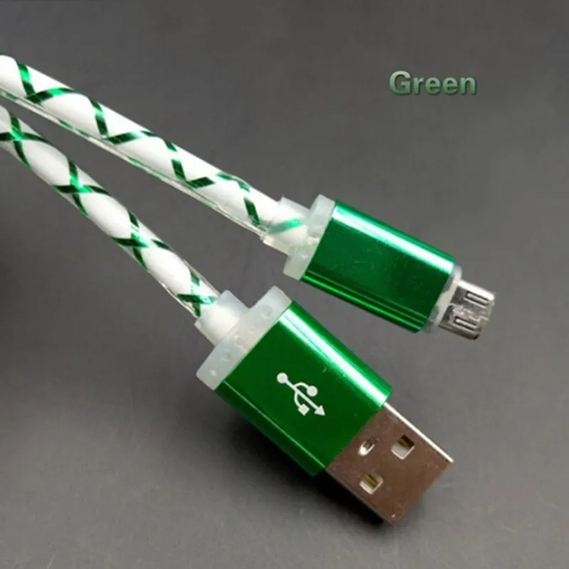 Кабель Micro USB для телефона, видимый светодиодный светильник с потоком, кабель Micro usb для зарядки и синхронизации данных для телефонов Android, универсальные кабели для телефонов длиной 1 м - Цвет: Зеленый