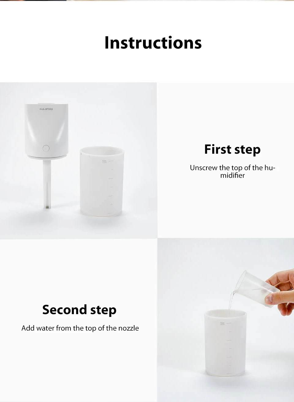 Original Xiaomi Uildford tabletop Humidifier 320ML protable quiet Air Purifying with Night light for Air-conditioned household (14)