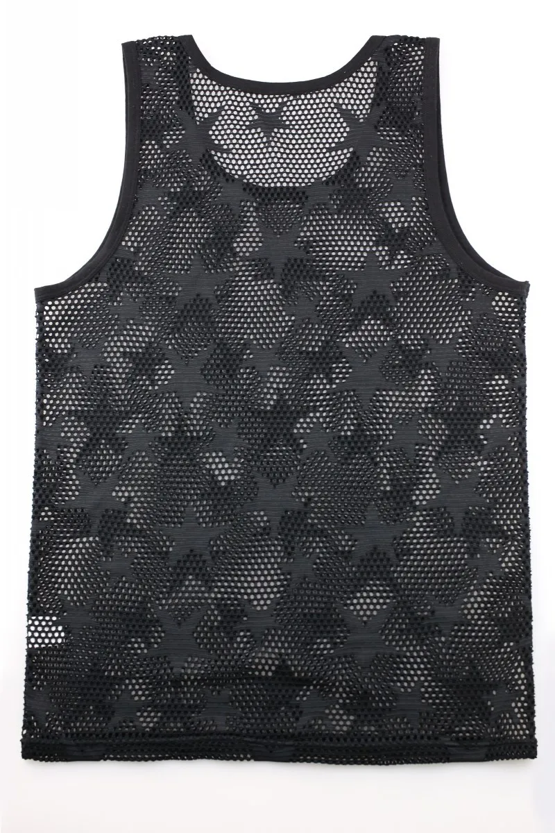 Men's Sexy Undershirt Tank Top Star Mesh Breathable Bodybuilding Home Tanks Mens Clothing Ropa Hombre(Tank Only