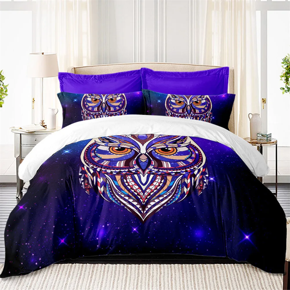 Colorful Owl Bedding Set Galaxy Animal Print Duvet Cover Set King