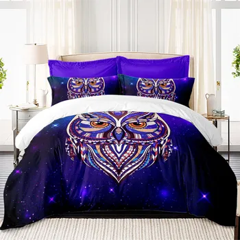 

Colorful Owl Bedding Set Galaxy Animal Print Duvet Cover Set King Queen Bed Cover Pillowcase Soft Bedclothes Home Textile D20