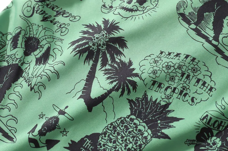 Graffiti Flamingo Palm Tree Pineapple Skull Print Shirts 9