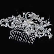 HHFF женские серебряные стразы свадебный цветок ободок на голову с жемчугом заколка для волос Расческа цветок