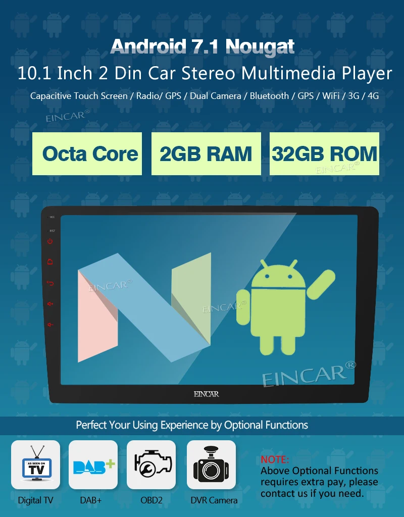 Excellent EinCar 2 din Car Stereo EinCar Android 7.1 Double Din Car Autoradio Octa Core 32GB 2GB Radio Sat Nav GPS Navigation Head Unit 1