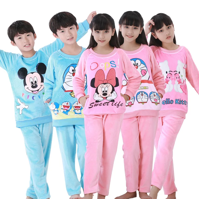 

2019 new Winter Children Fleece Pajamas Warm Flannel Sleepwear Girls Loungewear Coral Fleece Kids pijamas Homewear Boys Pyjama Z