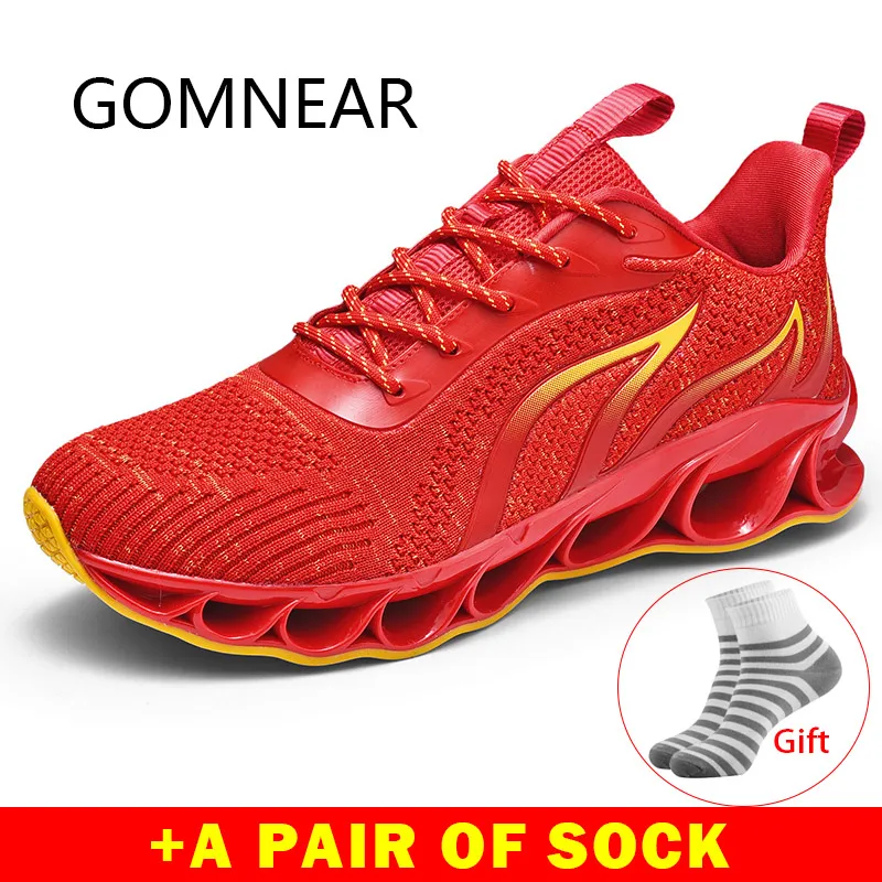 

GOMNEAR 2019 Red Running Shoes Men's Outdoor Fly Knit Running Shoes Sport Sneakers Light Athletic Walking Jogging Shoes Trainers