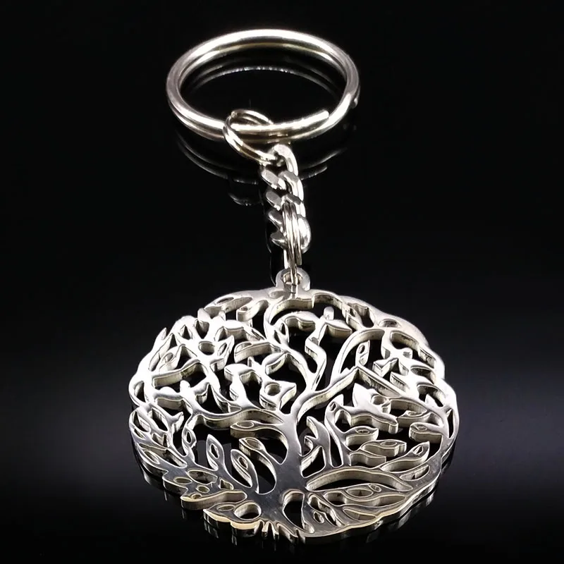 Модные брелки из нержавеющей стали для женщин, серебряный цвет, брелок для ключей, ювелирные изделия arbre de vie porte clef K77370B
