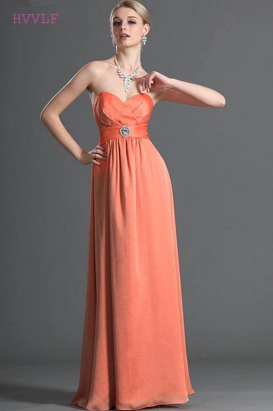 Free-Shipping-Shiny-Strapless-Slim-A-Line-Floor-length-Orange-Chiffon-Bridesmaid-Dress (1)