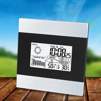 

Indoor Thermometer Hygrometer Weather Station LCD Digital Thermometer Hygrometer Electronic Clock Temperature Regulator