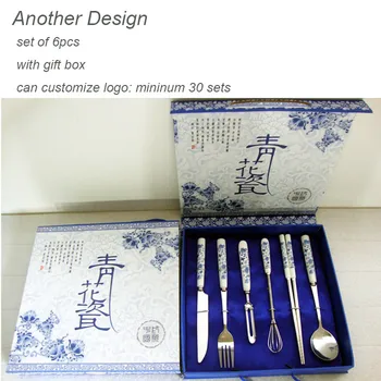 

blue and white porcelain fork and knife sets fashion gift set of 6pcs