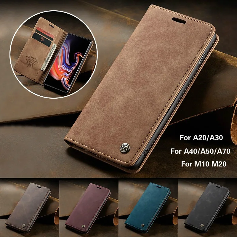 Роскошный Ретро Магнитный чехол бумажник для Samsung Galaxy A20 A30 A40 A50 A70 Кожаный