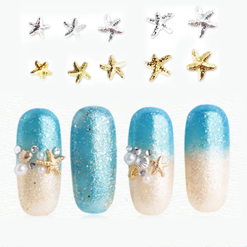 

Starfish Nail Decoration 3Pcs Gold Silver 3D Studs Beads Ocean Beach Sea Style Acrylic for Manicure Polish UV Gel Rhinestones