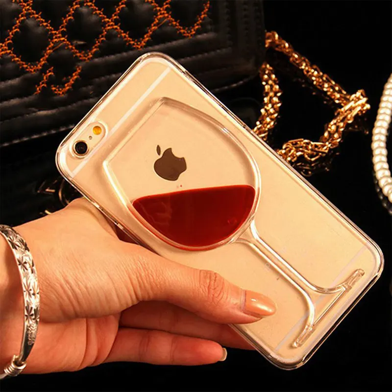 

Luxury Transparent 3D Red Wine Glass Cup Dynamic Liquid Hard PC Clear Cover for Apple iPhone 6 6S 7 8 Plus Fashion Phone Case