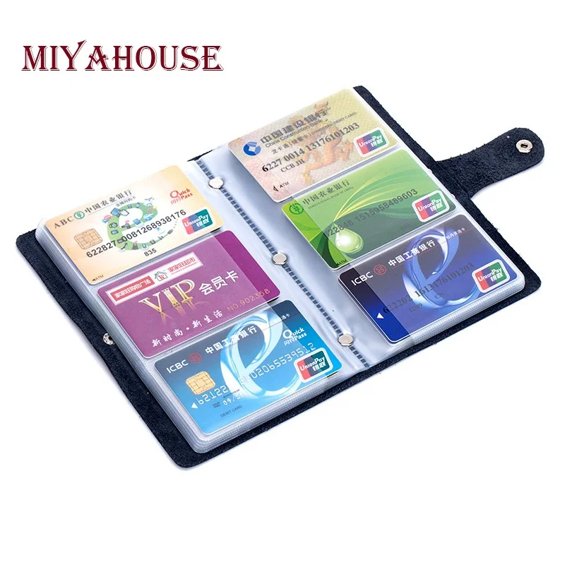 

Hot Sale 90 Slots Unisex Credit Card Holder Purse Split Leather Male Business ID Holders Organizer High Capacity Women Cards Bag