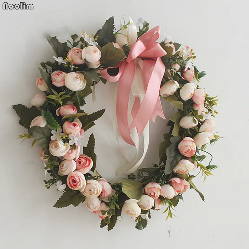 Pink camellia-A Европейские розы Пион Искусственные цветы венок висячая узорная гирлянда Перемычка настенный декоративный цветок дверной венок Свадебный декор - Цвет: Pink camellia-A