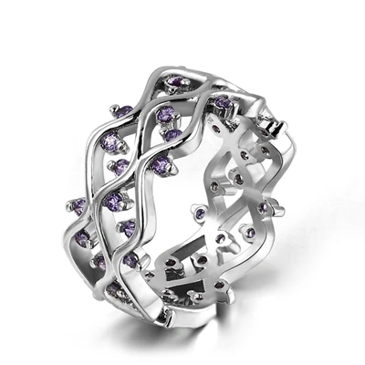 Bague Ringen, роскошное геометрическое кольцо с аметистом для женщин, 925 пробы, серебряное, свадебное, обручальное, полое кольцо,, ювелирное изделие, подарок - Цвет камня: Многоцветный