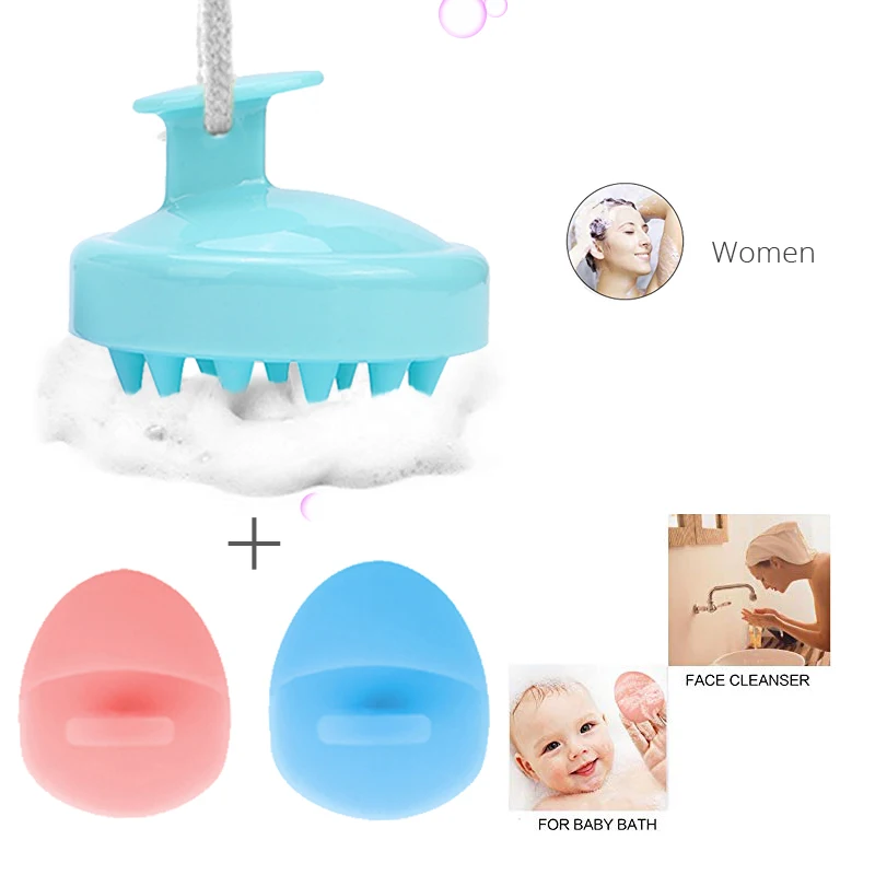 Silicone Face Brush Hair Scalp Massager Shampoo Brush Set With Drawstring Bag Cotton Rope For Deep Facial Cleaning Hair Washing
