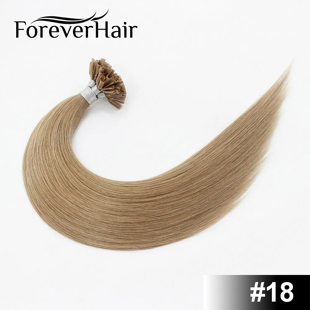 FOREVER HAIR 0,8 г/локон 1" Remy Nail U Tip Prebond Кератин клей человеческие волосы для наращивания темно-коричневый#2 50 прядей прямой Fusion - Цвет: #18