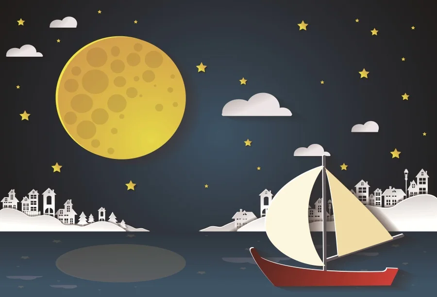 Laeacco мультфильм полный луна, звездное небо парусник сцены фотографические фоны Индивидуальные фотографии фонов для фотостудии