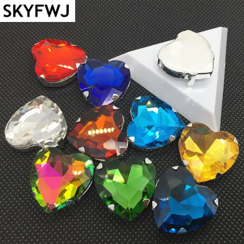 

12mm 14mm 16mm 18mm 27mm Sew On Heart Fancy Stone With Claw Setting More Colors multi colors For Choice Garment accessory