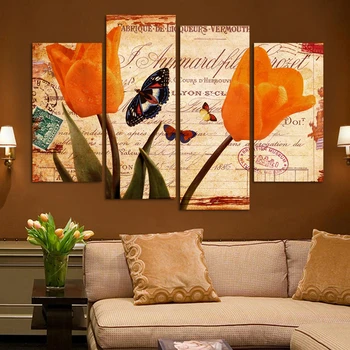 

Oil Painting Wall Art Canvas Painting Tulips and The butterfly Picture Living Room Home Decoration Print On Canvas(No Frame) Art