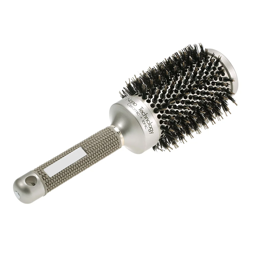 Anti static Rubber Handle Ceramic Ionic Round Comb Bristle Nylon Hair