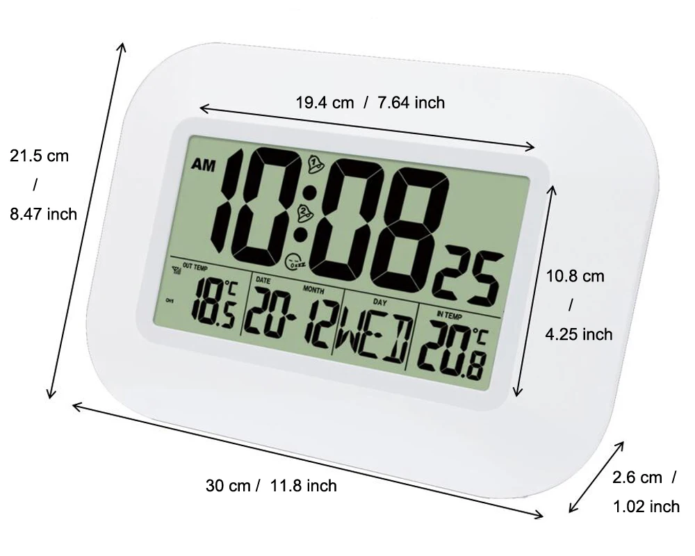 Большие цифровые настенные часы с ЖК-дисплеем, настольные часы с будильником и термометром, гигрометр и влажность, Повтор и календарь