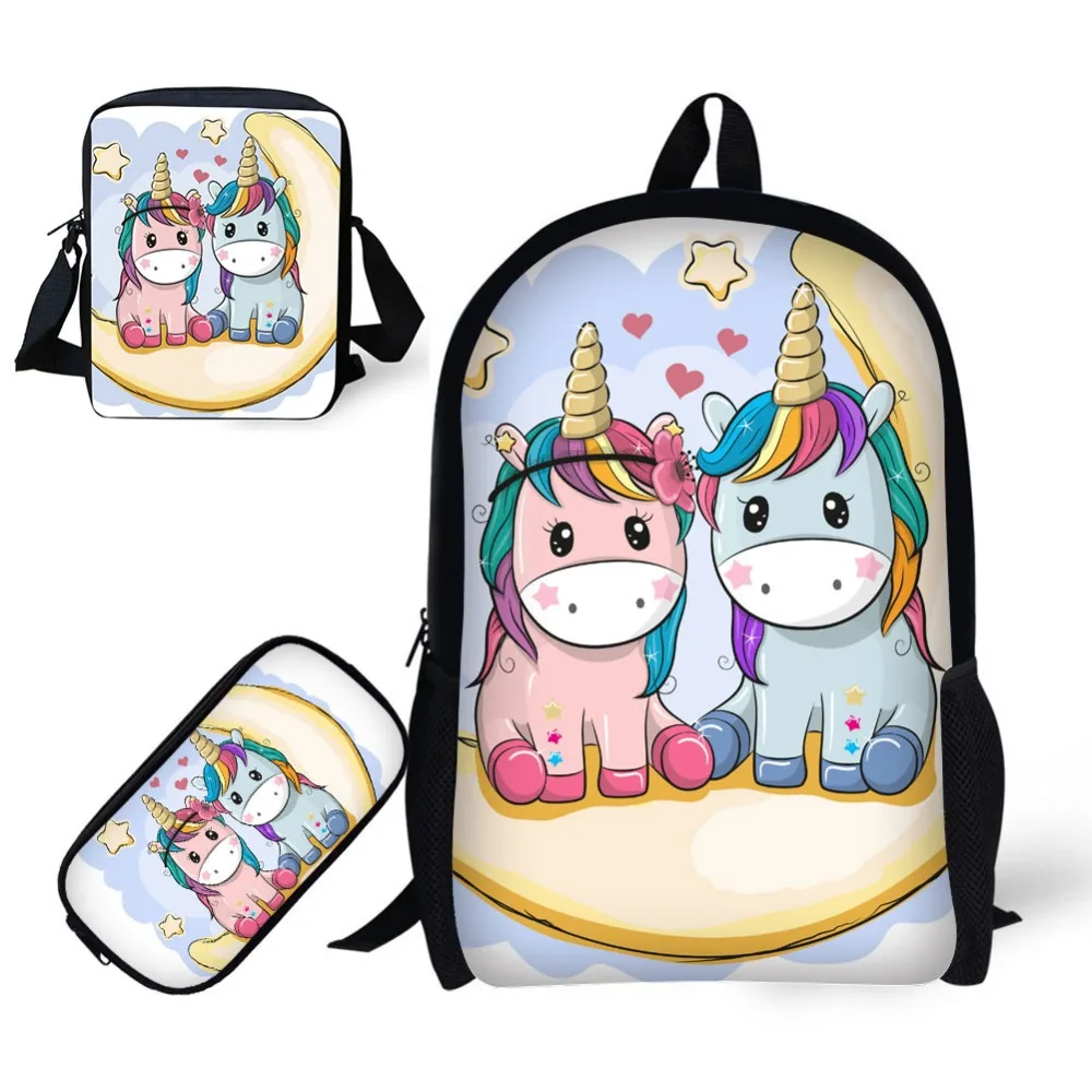 

Cross Body Bag and 17 inch Book Bag with Pencil Case for Kids Boys Girls Students Backpack Unicorn Design