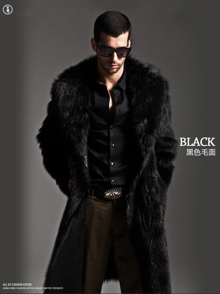 Men's Faux Fur Long Coat Brown/black Warm And Comfortable Winter New Brand Maylooks Hn128