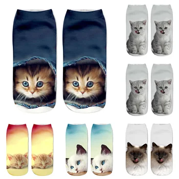 

Hot Popular Casual Women Low Cut Short Socks 3D Printed Animal Cat Anklet Hosiery Ladies Short Socks Art Picture Girls Socks