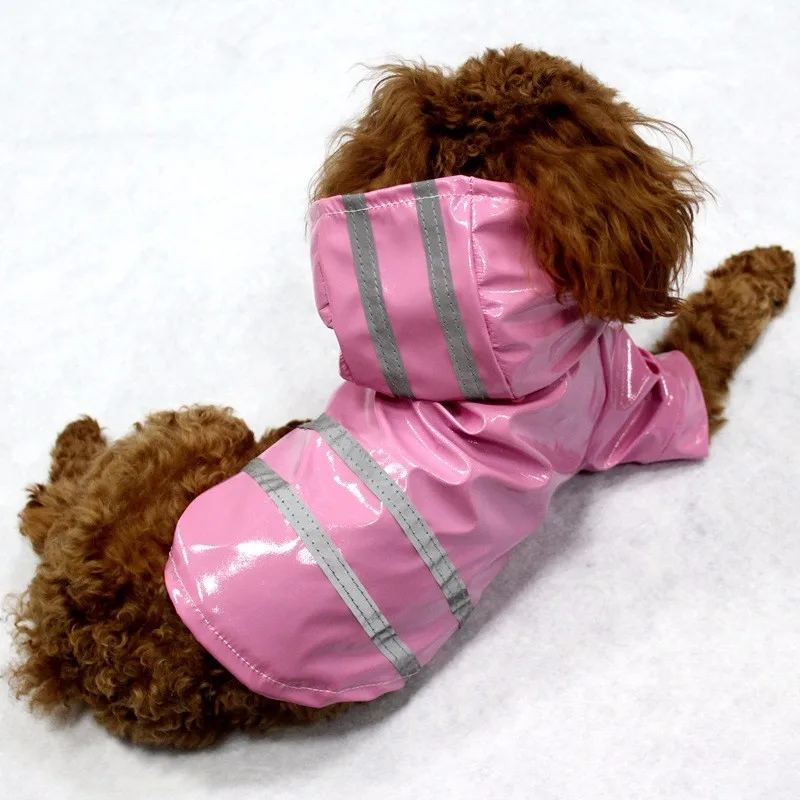 Водонепроницаемый дождевик для собак, светоотражающая полоска, одежда для собак, блестящий дождевик для маленьких и средних собак, дождевик с капюшоном, 4 вида цветов