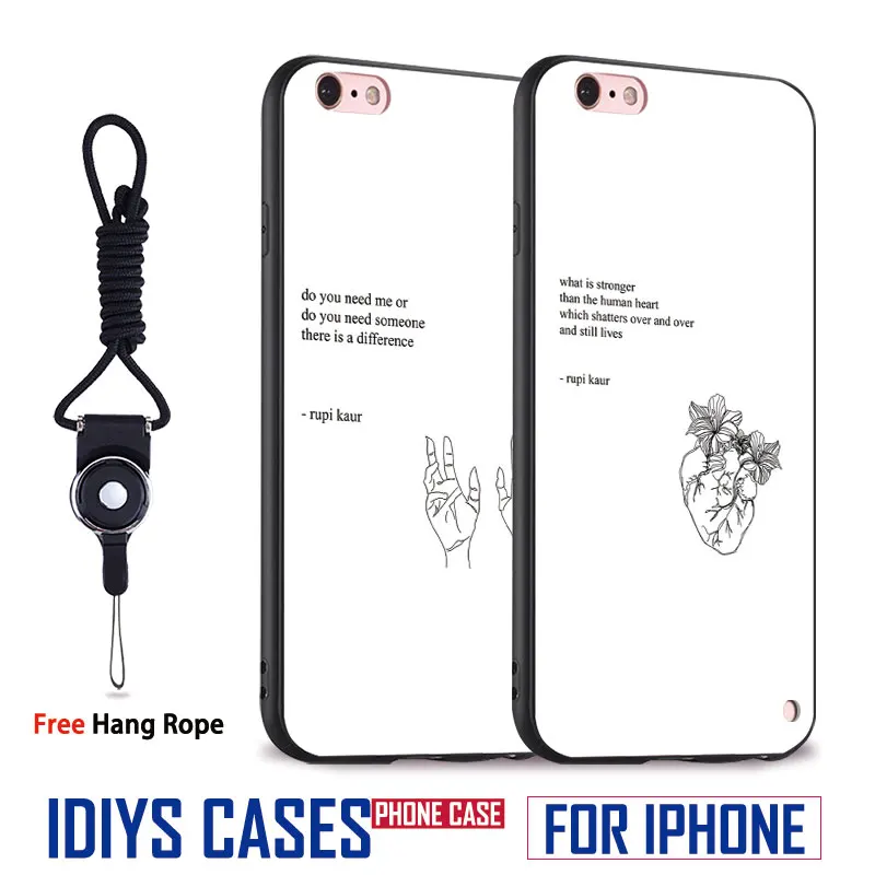 

Simple sketch Coque With Hang Rope Soft Silicone Mobile Phone Case Cover Shell bag For Apple iPhone 5 SE 5S 6 6S Plus 7 7Plus