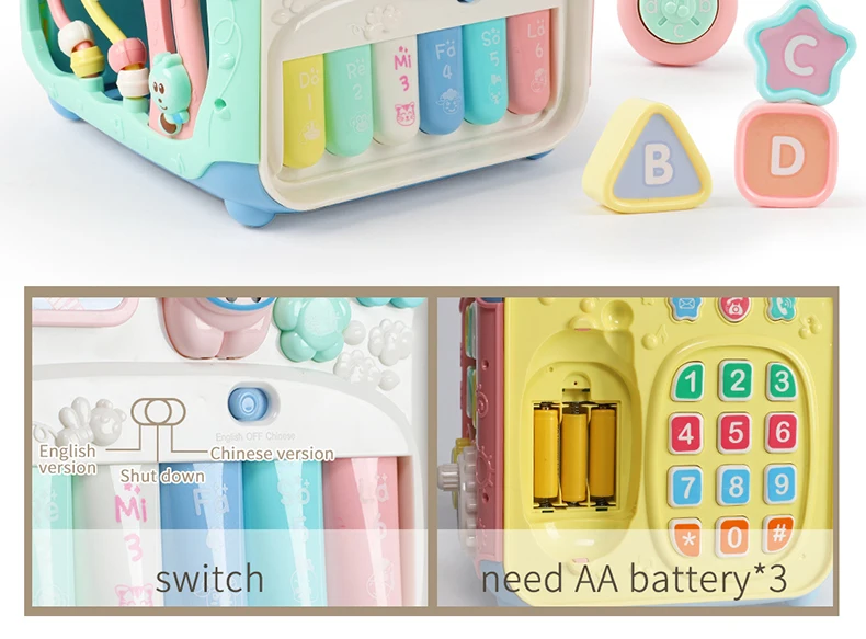 Cubo de Atividades Educativo para Bebês de 0-12-24 Musicais Brinquedo Meses Iluminação Sonora 5 Instrumento musical de brinquedo